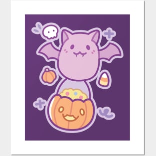 Cute Bat With Pumpkin Halloween Posters and Art